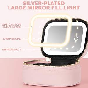 Small Makeup Bag with <b>Mirror</b> and <b>Light</b> Mini Makeup Train Case Cosmetic Organizer 3 Adjustable Brightness Toiletry Bag - Product Image 4