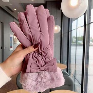 Moda Smartphone rosa polsino fiocco in pelliccia <span class=keywords><strong>pile</strong></span> caldo inverno <span class=keywords><strong>guanti</strong></span> donna - Product Image 2