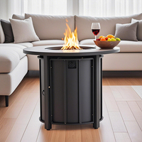 Tavolo con Braciere a Gas Naturale da 30 Pollici, 50000 BTU, in Acciaio Ecologico con Piano in Ceramica Effetto Legno per Uso Esterno - Nero