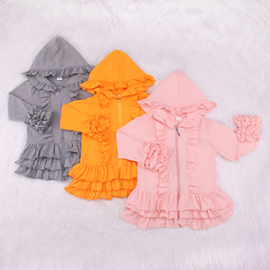 Felpa con cappuccio di nuovo Design per ragazze cappotto autunnale personalizzato in tinta unita con decorazione con volant e cerniera - Product Image 2