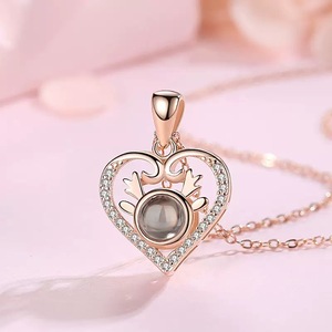 Collar con Proyección para Mujer, 100 <span class=keywords><strong>Idiomas</strong></span>, <span class=keywords><strong>Te</strong></span> Amo, Cadena de Bambú con Forma de Corazón, Regalo Conmemorativo - Product Image 5