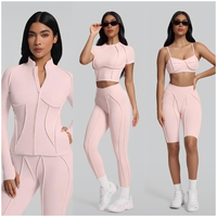 Ensemble de 7 pièces respirant, léger et à séchage rapide en Spandex/Nylon : Veste zippée, Haut court à manches longues, Brassière, Legging Capri pour le sport, la gym et le yoga
