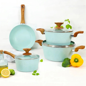 Modern <b>Ceramic</b> Marble Coated Pot <b>Pan</b> Glass Lids Bakelite Handles Gas Induction Non-Stick Aluminum Cookware Set - Product Image 5