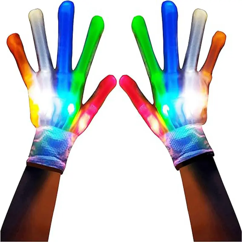 Men Women COOL Fun Toys Color Light Up Flashing glow in dark Led Skeleton Gloves for Halloween Christmas party bar performance