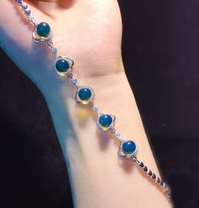 Pulsera de Cadena con Cuentas Triples de Ámbar Azul Mexicano Natural, Plata de Ley 925, Ajustable, Joyería para Mujer - Product Image 1