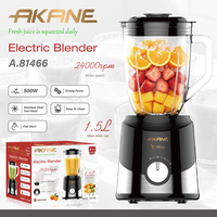 AKANE A.81466 Blender Elektrik 500W 1.5L Wadah Kaca 24000RPM Licuadora Eléctrica Kepala Alat Stainless Steel Pulse Kontrol 2 Kecepatan