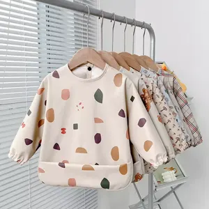 NO MOQ Custom Good Price baby waterproof feeding long sleeves apron Anti-smudge for children soft baby bibs apron