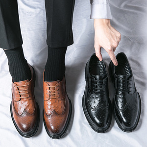 Chaussures d'affaires pour hommes, style britannique, chaussures habillées rétro brûlées, grandes tailles 38-46 - Product Image 3