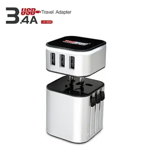 Adaptor Perjalanan Dua Usb Logo Bercahaya, dengan Paket Kantung Ritsleting Adaptor Universal