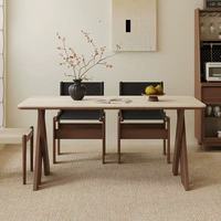 Ensemble de table à manger en bois massif Wabi Sabi, plateau rectangulaire en pierre frittée légère, pieds croisés en X, table à dîner pour petit appartement