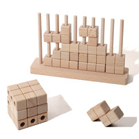 Puzzle Kubus Kayu & Balok Bangunan Mainan Edukasi Dini untuk Menyortir & Menumpuk Bentuk Geometris