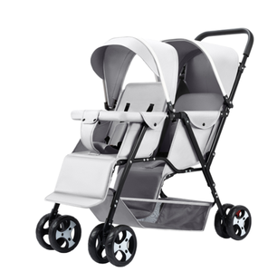 Passeggino Gemellare Pieghevole in Lino con Ampio Spazio, Sistema da Viaggio per Bambini, Telaio in Acciaio Inossidabile, <span class=keywords><strong>Ruote</strong></span> da 8 Pollici - Product Image 1