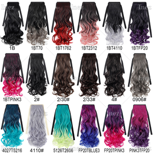 18 "<span class=keywords><strong>Pelo</strong></span> sintético ondulado Tie up Ponytails Hairpiece Extensiones Clip en Pony Tails Rainbow Ombre Curly Ponytail para niños - Product Image 5