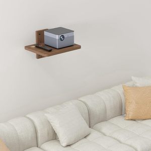 Wooden Projector <b>Shelf</b> <b>Wall</b> <b>Mounted</b> 13.8x11x8.6 Inches Durable Brown Solid Wood Bracket For Living Room Use - Product Image 4