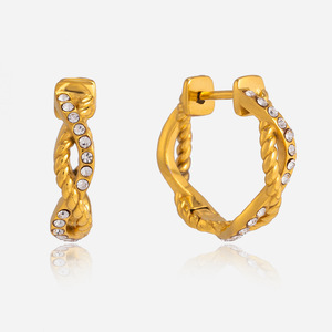 Stainless Steel Rhinestone Hoop Earrings Channel Setting Everyday Wear Women's Jewelry - Product Image 1