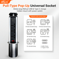 Prise de courant escamotable manuelle pour meubles de cuisine et de bureau, compatible UE, Royaume-Uni, États-Unis, avec chargeur USB Type-C