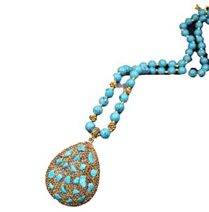 Collar de turquesa Natural caliente, cadena de suéter azul con incrustaciones de diamantes checos, collar de piedra, gargantillas de moda, collares - Product Image 1