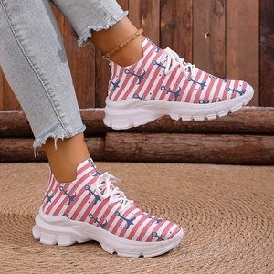 Chaussures pour femmes en tissu de <span class=keywords><strong>style</strong></span> <span class=keywords><strong>marin</strong></span> européen et américain, respirantes, chaussures de course décontractées à semelle épaisse, chaussures de sport à lacets avant - Product Image 2