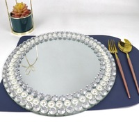 Assiette de Présentation Ronde en Verre Style Nordique 13 Pouces avec Strass Scintillants pour Mariages, Dîners et Réceptions