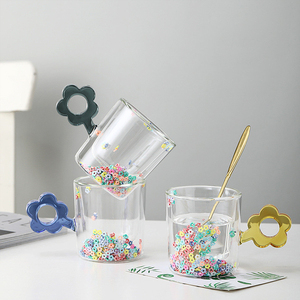 ミルクカップフラワーハンドル付き透明コーヒー二層ガラス - Product Image 4