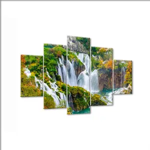 5ピース家の装飾ポスター滝の森の風景写真壁アートキャンバス絵画