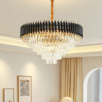Lampu gantung kristal Modern mewah, lampu gantung kristal, desain bulat hitam kreatif untuk kamar tidur dan ruang tamu untuk rumah kantor