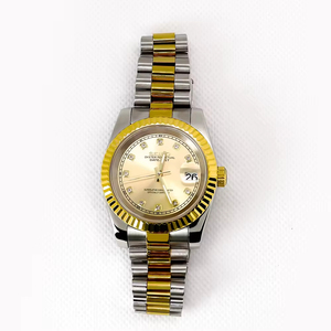 Montre automatique mécanique unisexe en alliage d'aluminium avec cristal saphir de 25 mm, résistante à l'eau 20 BAR, avec diamants dorés, jour/date, pour moi - Product Image 5