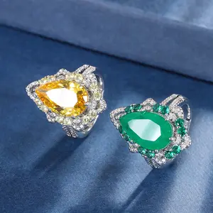 Anillos de joyería de moda personalizados para mujer, joyería de lujo, anillo de gota de agua Esmeralda, anillos de dedo de fiesta de compromiso de boda Vintage elegantes