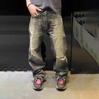 Jeans cargo amples et droits pour hommes, style vintage délavé, 100% coton, pantalon en denim hip-hop, OEM, B2B, marque privée, vente en gros, streetwear