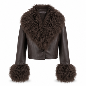 QC26070 Nuova Tendenza Moda: Cappotto Invernale da <span class=keywords><strong>Donna</strong></span> in Vera <span class=keywords><strong>Pelle</strong></span> con Collo in Pelliccia di Agnello Mongolo, Stile Vintage con Cerniera - Product Image 2