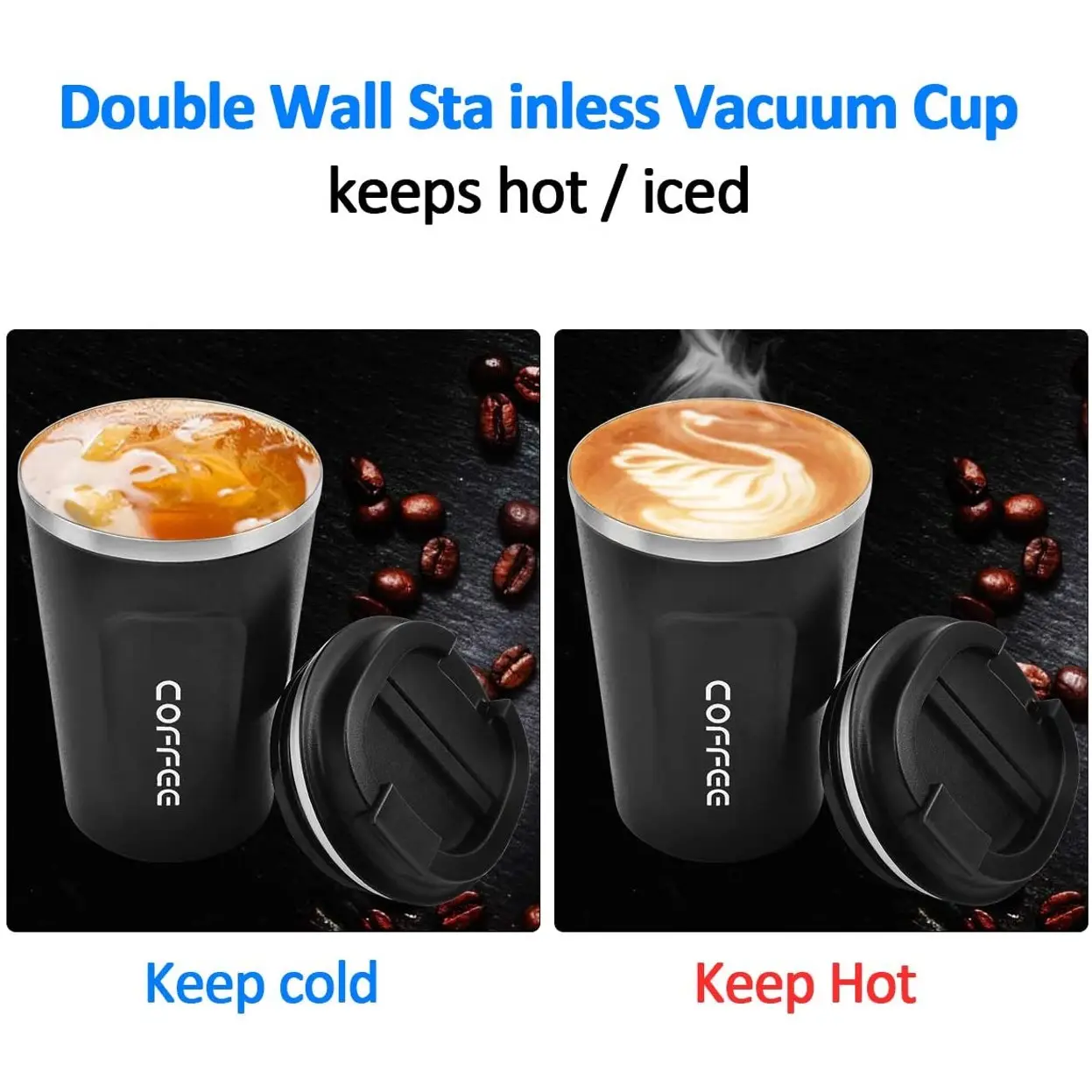 Tasses chauffantes réutilisables à double paroi de 380ml 510ml tasses à café en acier inoxydable thermiques isolées de voyage nordique