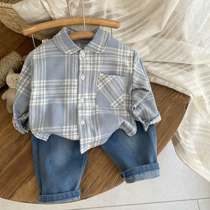 Conjunto de 2 Piezas para Niños, Camisa y Jeans, Primavera Otoño, Nuevo Estilo a Cuadros, Ropa Casual de Mezclilla para Niños Pequeños - Product Image 2