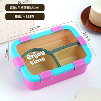 Boîte à lunch en plastique à 3 compartiments avec motif « Enjoy Time », cuillère et fourchette, 650 ml