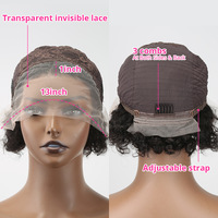 Perruque Courte Bouclée Synthétique Pixie Cut avec Dentelle Frontale 13x1 Transparente et Base en Soie – Taille Moyenne – Offre Spéciale