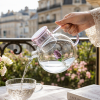 Théière en verre borosilicate de 850 ml avec rose 3D intégrée, élégante carafe à thé transparente, pichet à jus au design unique