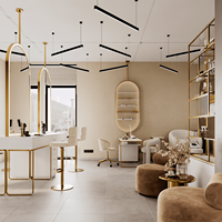 Ensemble de mobilier de salon de manucure sur mesure tout-en-un avec tables, vitrines et postes de travail, stations de salon haut de gamme, design d'intérieur