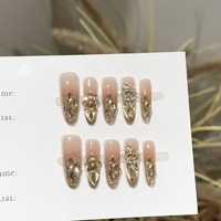 Ongles press-on de luxe faits main effet œil de chat, bleu ombré, breloques 3D, faux ongles réutilisables, ongles artistiques
