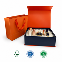 Lussuosa Scatola Regalo Personalizzata Nera e Arancione Pieghevole Magnetica Rigida per Rossetti, Profumi e Cosmetici, Confezione in Cartone 1200g con Magnete N52
