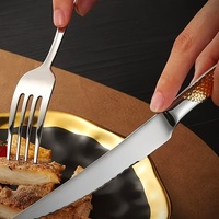 Ensemble de couverts très vendu, couteau à steak, fourchette, cuillère en acier inoxydable, argenterie dorée, ensemble de couverts de mariage en acier inoxydable