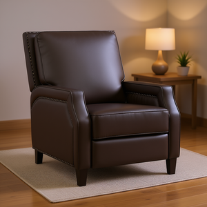 Poltrona Reclinabile Moderna in Ecopelle Marrone Scuro con Telaio in Legno Massello e Schienale Manuale per Soggiorno - Product Image 2