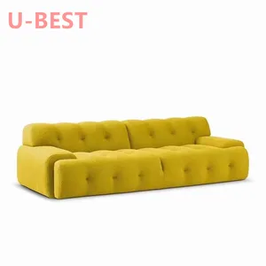 U-BEST Modern Minimalist French Design Hotel Furniture High Quality Ploum Style 3 Seater Fabric Sofa