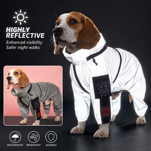 Impermeabile per Cani Resistente con Cappuccio, Giacca Riflettente Argento ad Alta Densità in Poliestere, Cappotti Estivi per Animali Domestici - Product Image 1