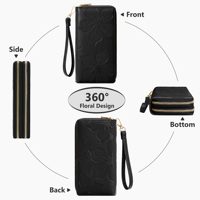 Dompet Wanita Kulit PU Anti RFID, Panjang, Kapasitas Besar, Resleting Ganda, Tempat Kartu, Clutch, Tali Pergelangan Tangan, Modis