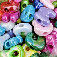 Perle lettre acrylique multicolore à grand trou, brillante, de marque QC, pour DIY, chaîne de téléphone, porte-clés, collier, bracelet