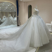 DW0054 Robe de mariage élégante pour femme, robe de bal moderne, design royal, dentelle pailletée, train de chapelle, mode princesse douce
