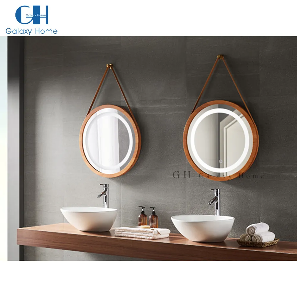 Classic Flat Solid Wood Round Frame Wall Mount Bathroom Mirror