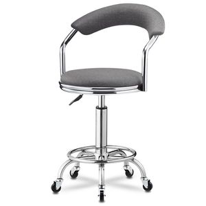 Silla de Barbero Rodante Ajustable, Tapizada en Rojo, Taburete de Salón con Base de Metal, Asiento para Estudio de Peluquería - Product Image 4