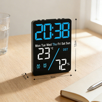 Reloj de Pared Digital LED Multicolor con Cargador de Teléfono, Calendario, Higrómetro, Alarma RGB, Luz de Fondo de Pantalla, para Oficina