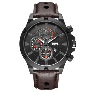 Mens Quartz Chronograph Watch Black Dial Leather Strap 3 Sub Dials Waterproof Luminous Sport Wristwatch - Product Image 5