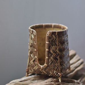 Handmade Bamboo Woven Cup Holder Purple Bamboo Natural Color U Shape Tea Ceremony Accessory For <b>Teacup</b> Storage - Product Image 1